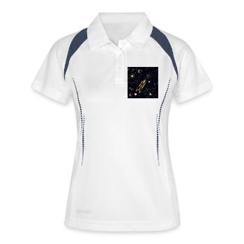 La fusée dorée en orbite cosmique - Polo respirant Femme - blanc/marine - Devant