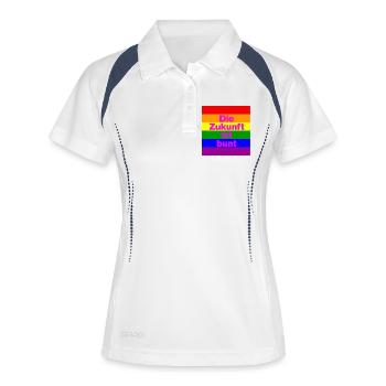 DIE ZUKUNFT IST BUNT, NIE WIEDER, FRIEDEN, NO NZS - Frauen Polo atmungsaktiv - Weiß/Navy - Vorne