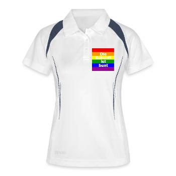DIE ZUKUNFT IST BUNT, NIE WIEDER, FRIEDEN, NO NZS - Frauen Polo atmungsaktiv - Weiß/Navy - Vorne