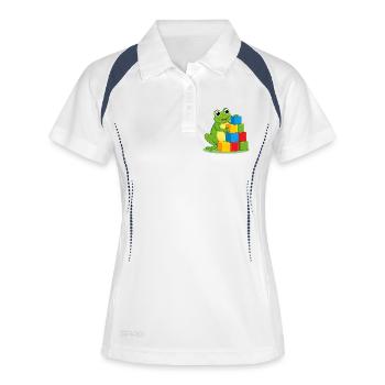 Grenouille de dessins animés verts jouant avec des blocs de construction colorés - Polo respirant Femme - blanc/marine - Devant