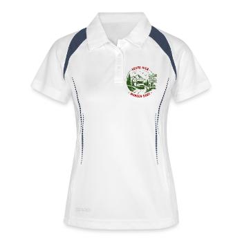 Abenteuer Roadtrip Waldsignale - Frauen Polo atmungsaktiv - Weiß/Navy - Vorne