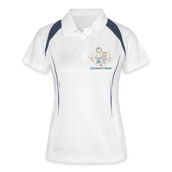 Geschwisterkind Brüder Illustration - Frauen Polo atmungsaktiv - Weiß/Navy - Vorne