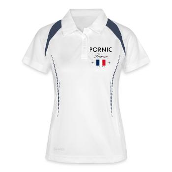 Pornic Frankreich Koordinaten Reise Souvenir - Frauen Polo atmungsaktiv - Weiß/Navy - Vorne
