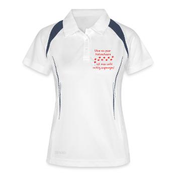 OHNE KATZENHAARE, KATZE, CATLOVER, KATZEN, CAT - Frauen Polo atmungsaktiv - Weiß/Navy - Vorne