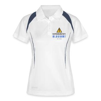 Gefahrstufe BlauGurt JiuJitsu - Frauen Polo atmungsaktiv - Weiß/Navy - Vorne