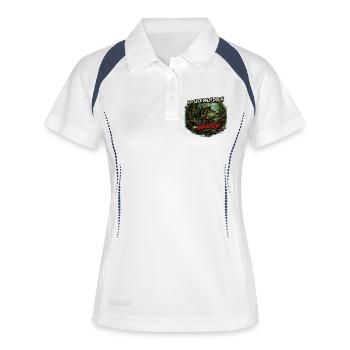 Da leck mich doch am Barsch – Flussbarsch | Angler - Frauen Polo atmungsaktiv - Weiß/Navy - Vorne