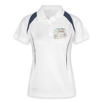 Kita-Kind Abschiedsgruß - Frauen Polo atmungsaktiv - Weiß/Navy - Vorne