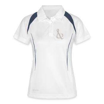 Ampersand marron en motif à points - Polo respirant Femme - blanc/marine - Devant