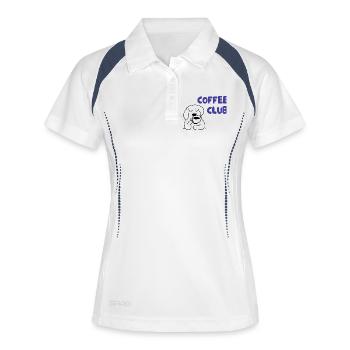 Illustration de chien du Coffee Club - Polo respirant Femme - blanc/marine - Devant
