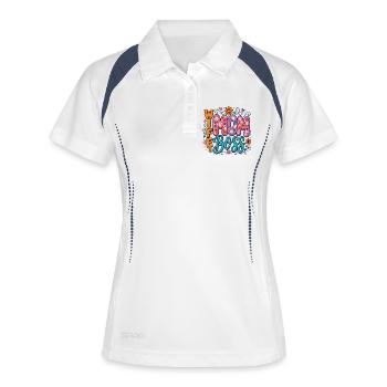 Wife Mom Chefin - Blumen-Design für Mama & Ehefrau - Frauen Polo atmungsaktiv - Weiß/Navy - Vorne