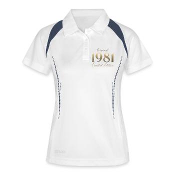 45. Geburtstag Geschenk Original August 1981 - Frauen Polo atmungsaktiv - Weiß/Navy - Vorne