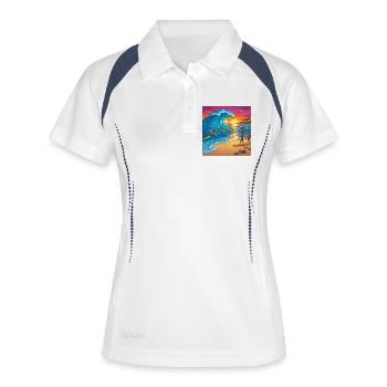 Welle beim Sonnenuntergang - Frauen Polo atmungsaktiv - Weiß/Navy - Vorne