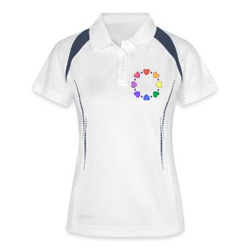 Bunter Herzkreis aus Herzen - Frauen Polo atmungsaktiv - Weiß/Navy - Vorne