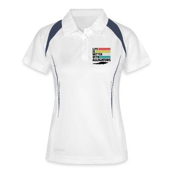 Alligator Retro Reptilienfan - Frauen Polo atmungsaktiv - Weiß/Navy - Vorne