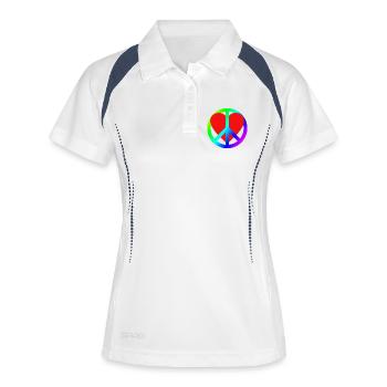 Herz Frieden Regenbogen Symbol - Frauen Polo atmungsaktiv - Weiß/Navy - Vorne
