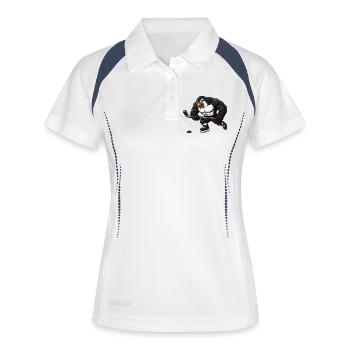 Pinguin Eishockey Spieler Comic Motiv - Frauen Polo atmungsaktiv - Weiß/Navy - Vorne