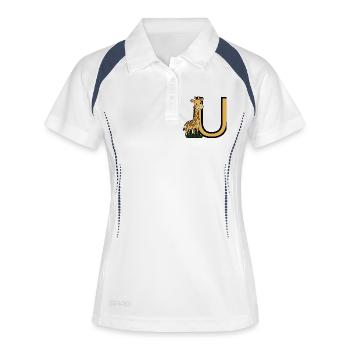 Giraffe im UBogen Cartoon - Frauen Polo atmungsaktiv - Weiß/Navy - Vorne