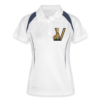 Giraffe im Dschungel mit Großem V - Frauen Polo atmungsaktiv - Weiß/Navy - Vorne