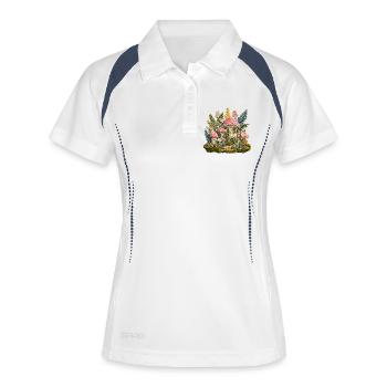 Waldpilz Stickerei Flora Patch - Frauen Polo atmungsaktiv - Weiß/Navy - Vorne