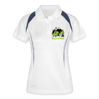Camping Zelt Natur Grafik - Frauen Polo atmungsaktiv - Weiß/Navy - Vorne
