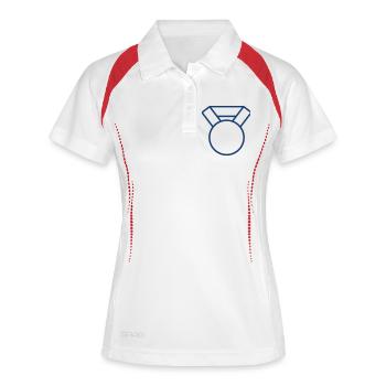 Medaillenabzeichen-Symbol für Premium-Leistungen Des - Frauen Polo atmungsaktiv - Weiß/Navy - Vorne