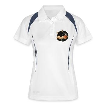Schlafende Katze beim Lesen & Kaffee - Frauen Polo atmungsaktiv - Weiß/Navy - Vorne