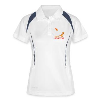 Dino-Meteor Bleib positiv - Frauen Polo atmungsaktiv - Weiß/Navy - Vorne
