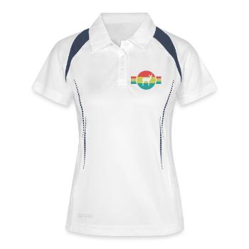 Antilope Retro Sunset – Safari Wildtier - Frauen Polo atmungsaktiv - Weiß/Navy - Vorne