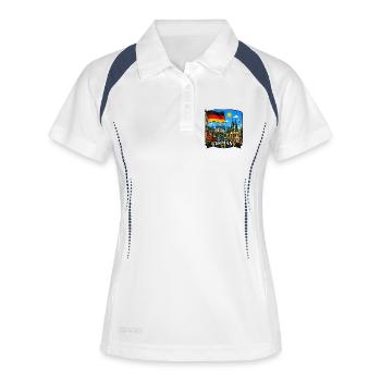 Deutschlands Nationales Denkmal-Denkmal-Aufkleber - Frauen Polo atmungsaktiv - Weiß/Navy - Vorne