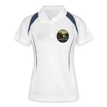 Angelclub Vintage Abenteuergrafik - Frauen Polo atmungsaktiv - Weiß/Navy - Vorne