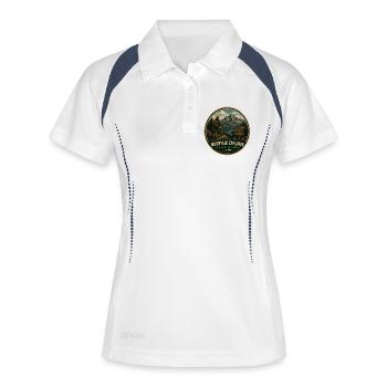 Mountain Explorer Vintage-Abenteuergrafik - Frauen Polo atmungsaktiv - Weiß/Navy - Vorne