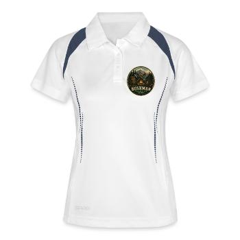 Buschmann Vintage-Abenteuergrafik - Frauen Polo atmungsaktiv - Weiß/Navy - Vorne