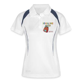 Schulkind 2026 - Frauen Polo atmungsaktiv - Weiß/Navy - Vorne