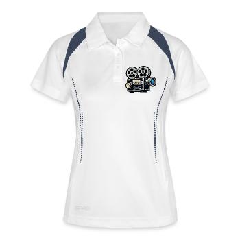 Vintage Filmprojektor Illustration - Frauen Polo atmungsaktiv - Weiß/Navy - Vorne