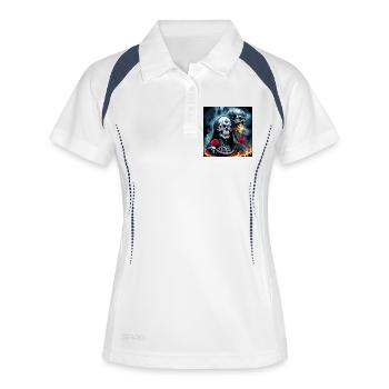 Zwillingsschädel in Flammen - Frauen Polo atmungsaktiv - Weiß/Navy - Vorne