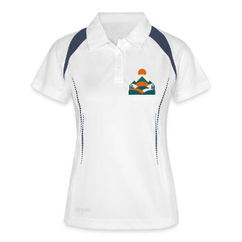 Minimalistisches Geo Landschafts Design  - Frauen Polo atmungsaktiv - Weiß/Navy - Vorne