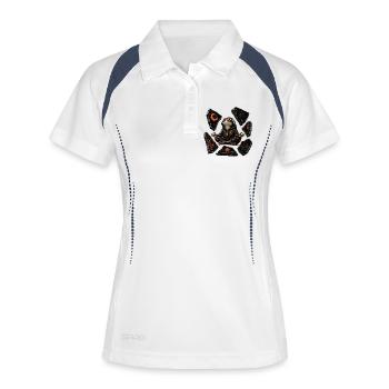 Meditierender Frosch Hoodie Zen - Frauen Polo atmungsaktiv - Weiß/Navy - Vorne