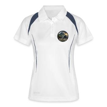 Scotland Highland Legends Vintage-Reiseabzeichen - Frauen Polo atmungsaktiv - Weiß/Navy - Vorne