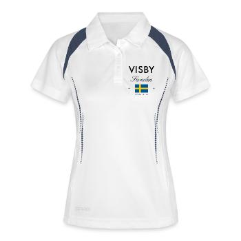 Visby Schweden Koordinaten Reise Souvenir - Frauen Polo atmungsaktiv - Weiß/Navy - Vorne