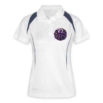 Illustration der planetaren Umlaufbahn des kosmischen Oktopus - Frauen Polo atmungsaktiv - Weiß/Navy - Vorne