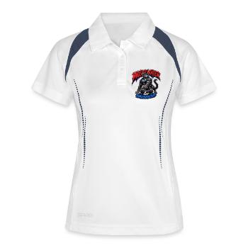 Muskelkater Hat Hausrecht – Fitness Katze - Frauen Polo atmungsaktiv - Weiß/Navy - Vorne