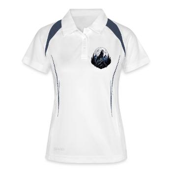 Loup lunaire sur des sommets rocheux - Polo respirant Femme - blanc/marine - Devant