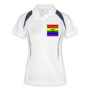 ARBEITERKLASSE KENNT KEINE RASSE, NIE WIEDER JETZT - Frauen Polo atmungsaktiv - Weiß/Navy - Vorne