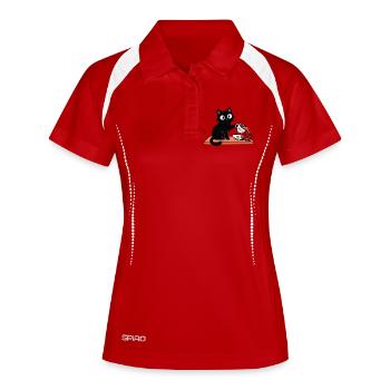 Freche Katze schüttet Kaffee um - lustig - Frauen Polo atmungsaktiv - Weiß/Navy - Vorne