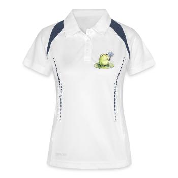 Grenouille mignonne avec des fleurs de myosotis - Polo respirant Femme - blanc/marine - Devant