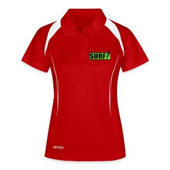 SURFEN. SURFER. SURFER. SPORT. FEIERTAGE. REISEN. - Frauen Polo atmungsaktiv - Weiß/Navy - Vorne