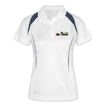 Mähdrescher Claas 630 - Frauen Polo atmungsaktiv - Weiß/Navy - Vorne