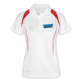 Vasastan-Stockholm-Banner - Frauen Polo atmungsaktiv - Weiß/Navy - Vorne