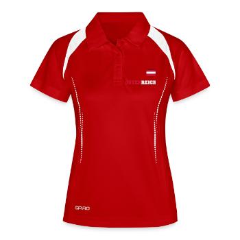 ÖSTERREICH Trikot Look - Flagge Fahne auf Brust - Frauen Polo atmungsaktiv - Weiß/Navy - Vorne