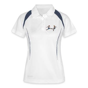 Deux garçons jouant au football – Art de l’esprit d’équipe sportif - Polo respirant Femme - blanc/marine - Devant